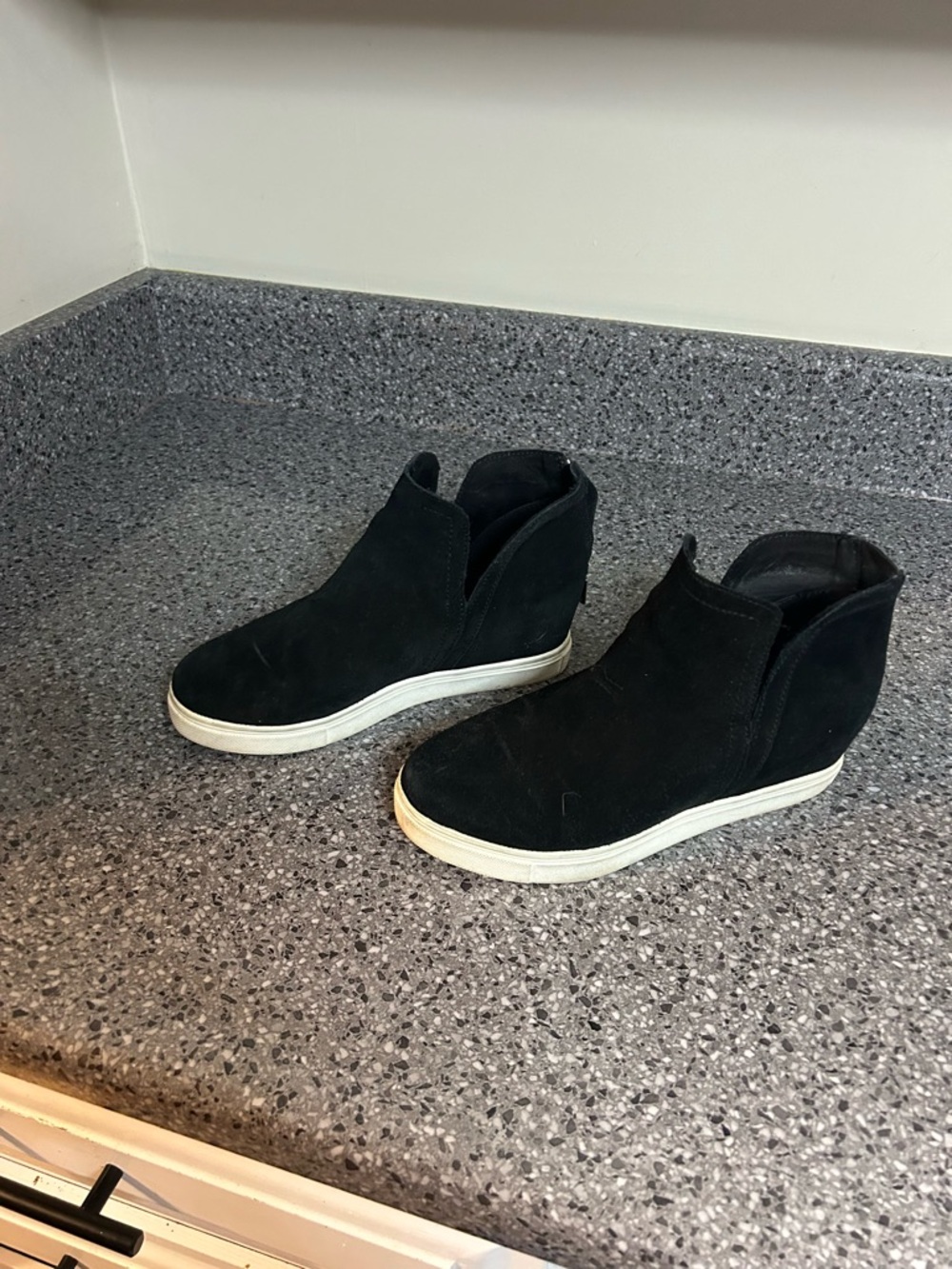 Blondo Black Suede Wedge Sneaker with White Sole